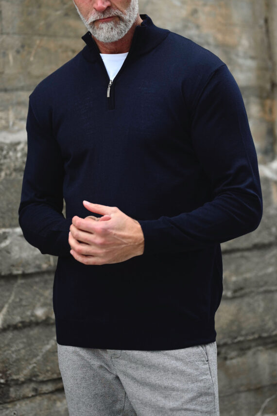 Bernie Merino 1/2 Zip, Mørk blå