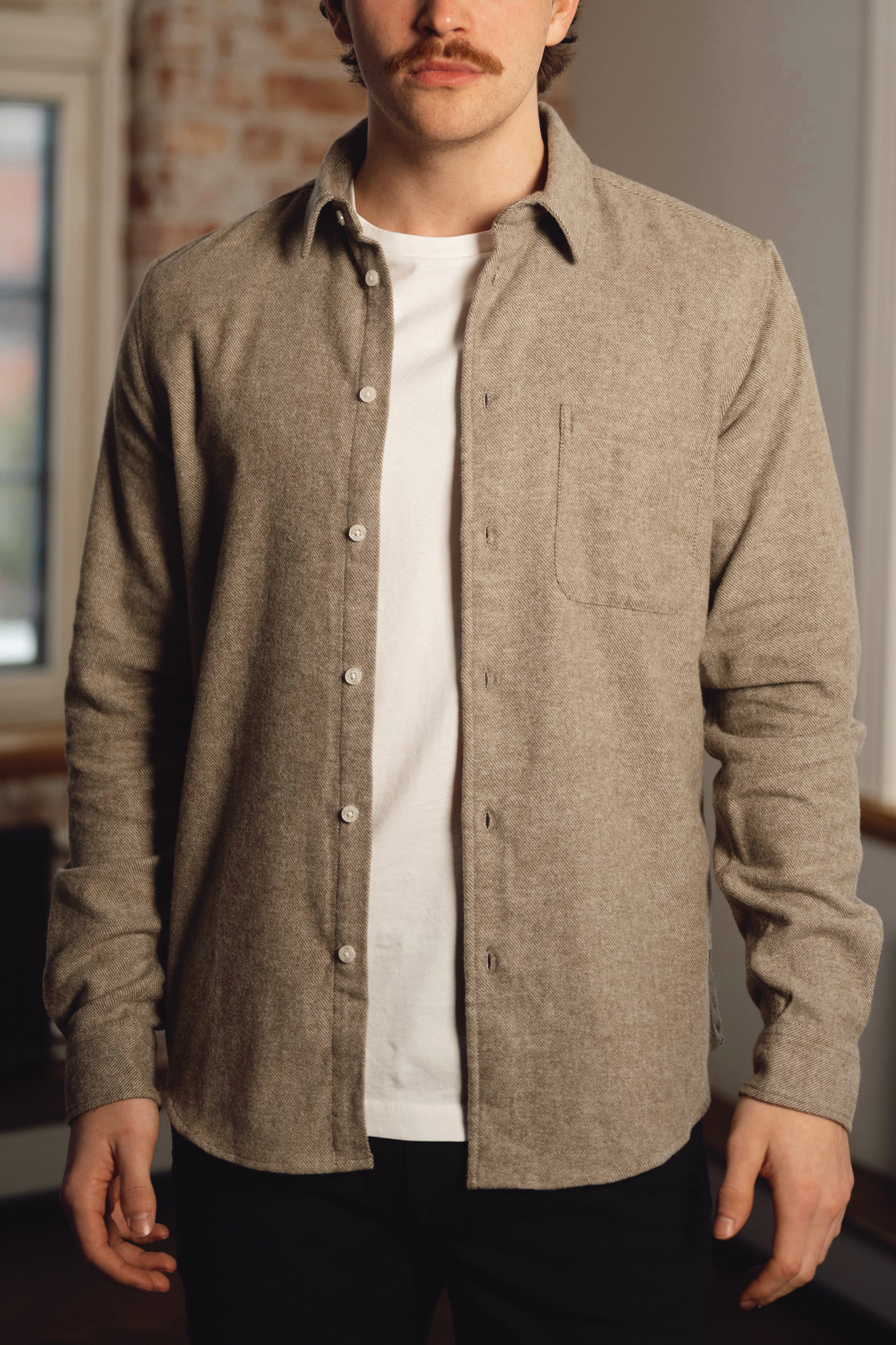 Liam NF Shirt, Dark Olive Melange - Bilde 2