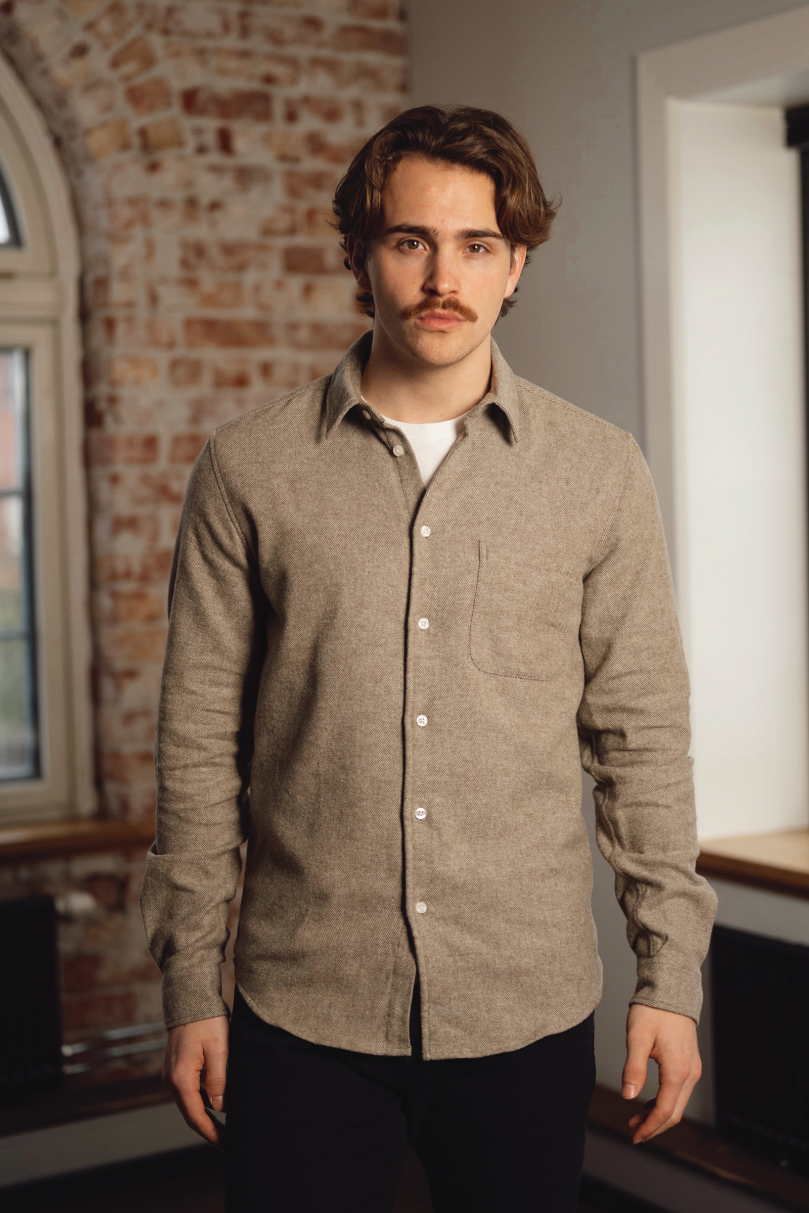 Liam NF Shirt, Dark Olive Melange - Bilde 3