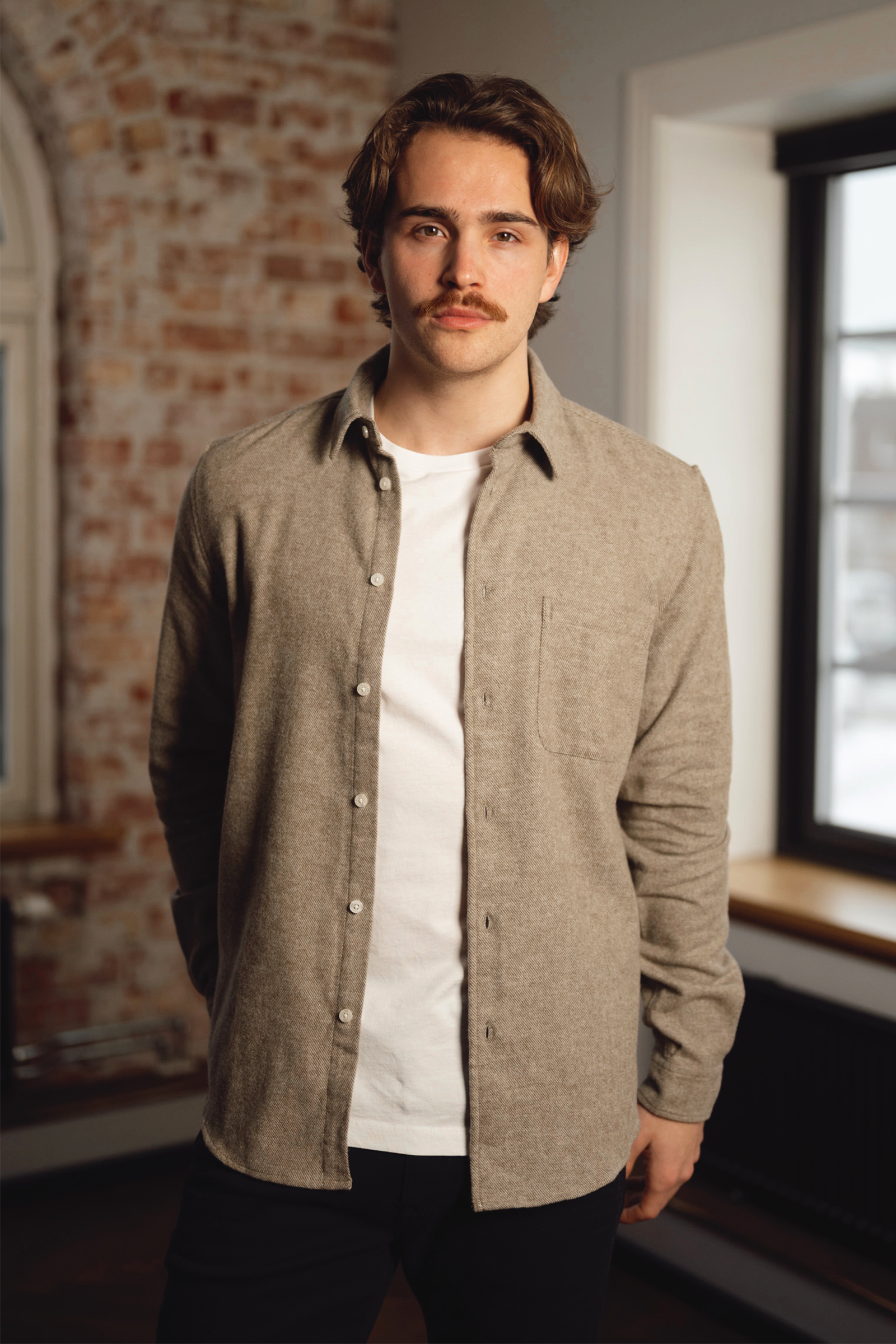 Liam NF Shirt, Dark Olive Melange - Bilde 4