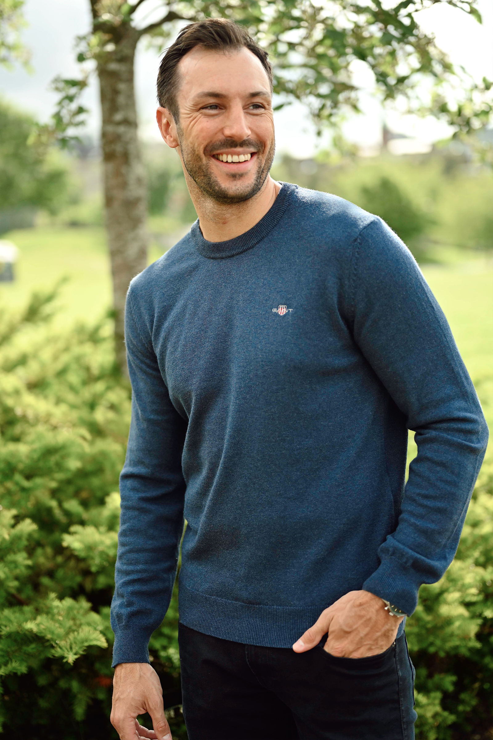 C-Neck, Dark Jeansblue Melange - Bilde 3