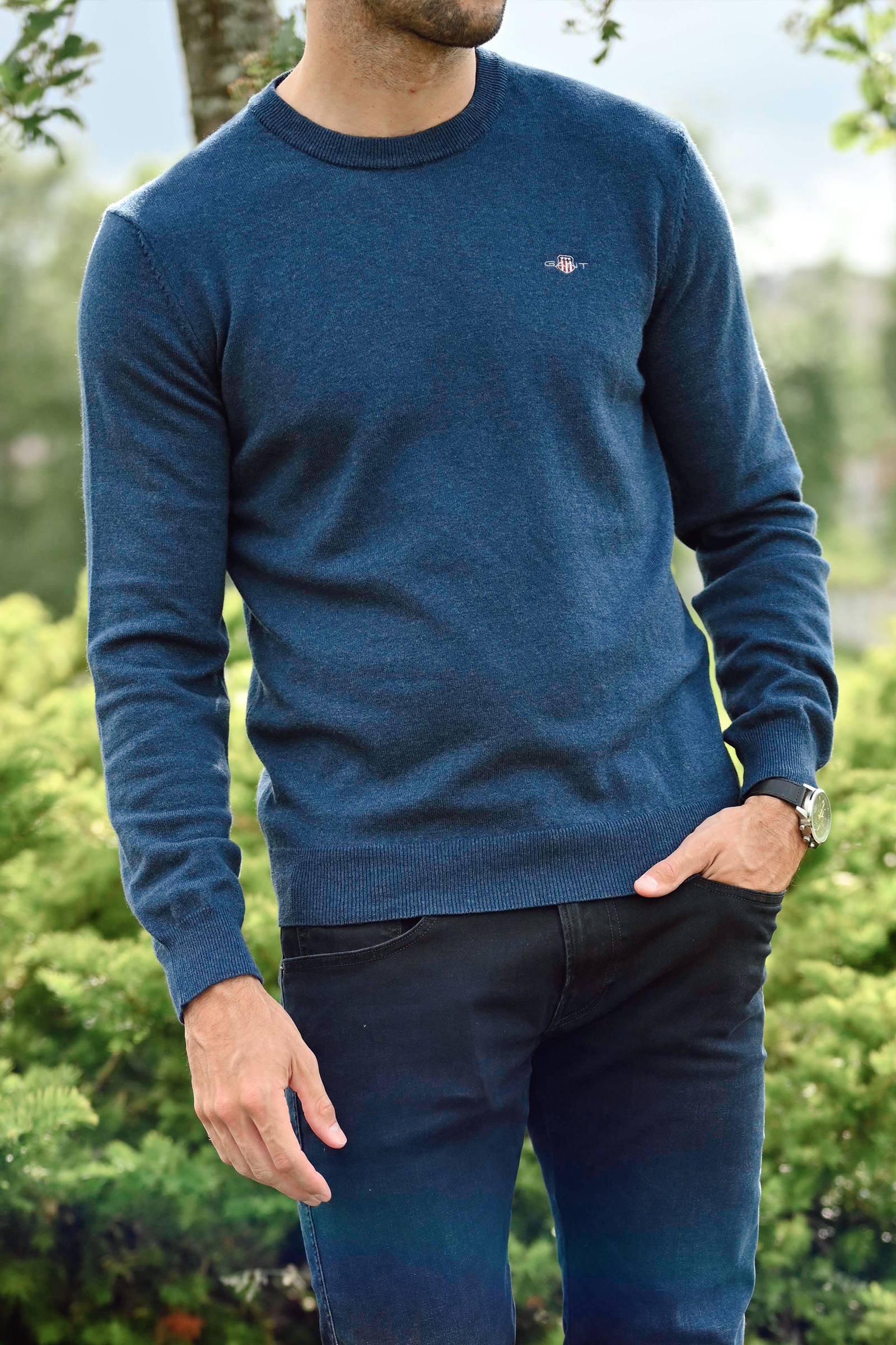 C-Neck, Dark Jeansblue Melange - Bilde 2