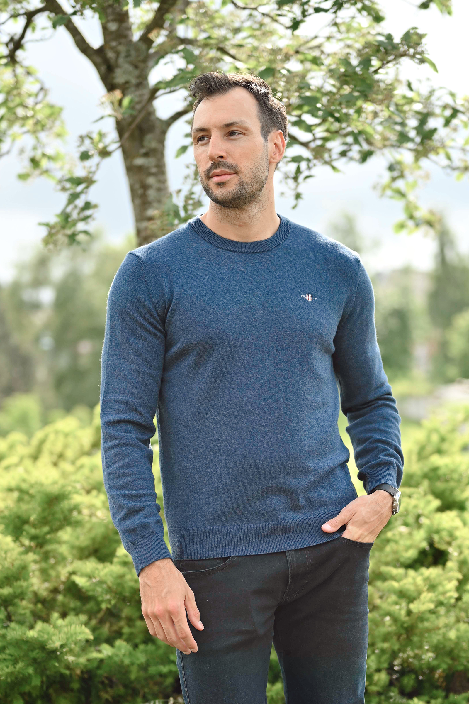 C-Neck, Dark Jeansblue Melange