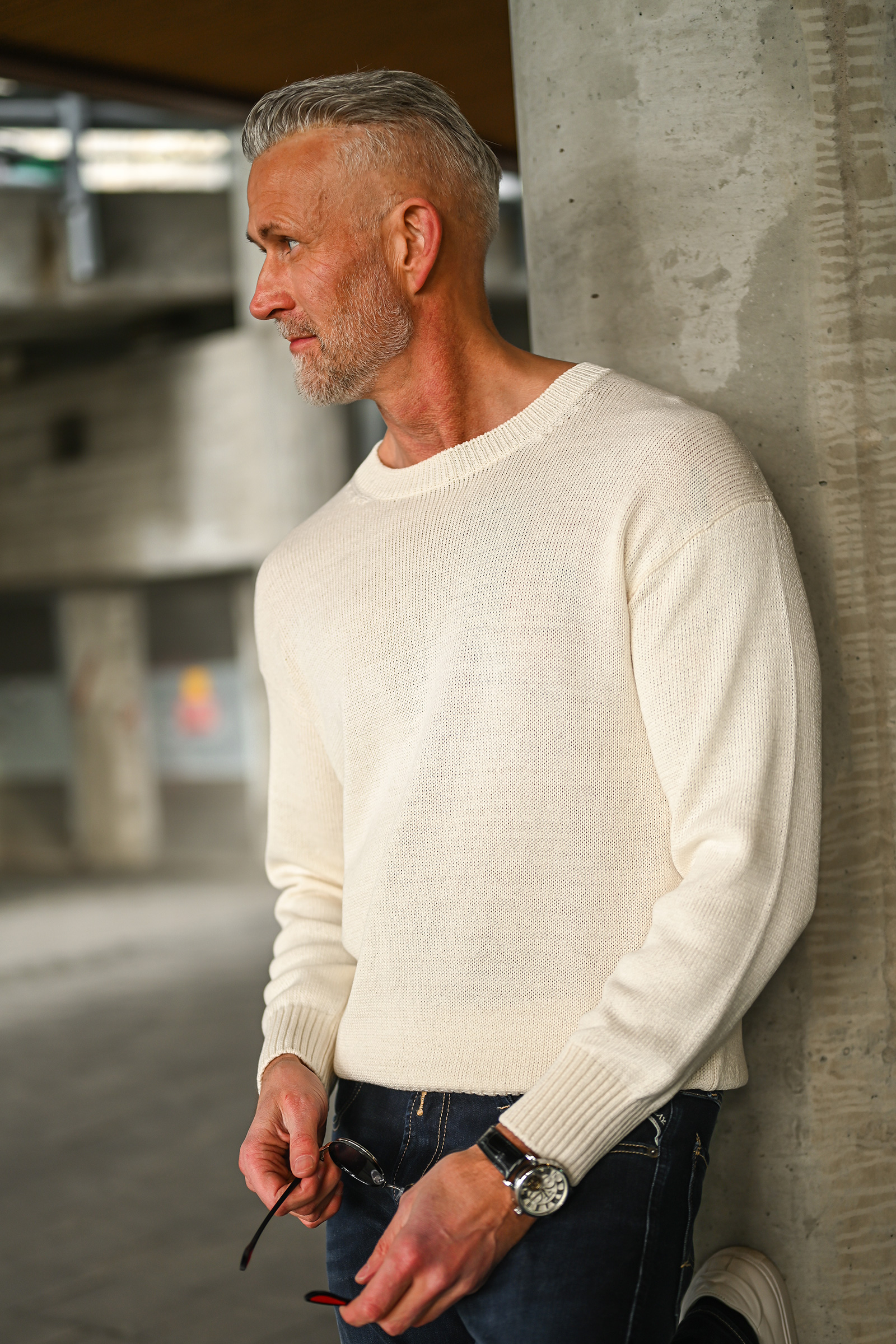 Crew Neck Cotton Sweater, Beige - Bilde 2