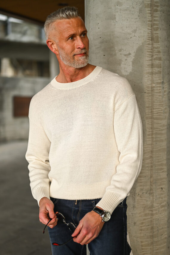 Crew Neck Cotton Sweater, Beige