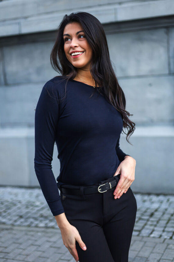 Wool / Tencel Tee Long Sleeve, Dark Navy