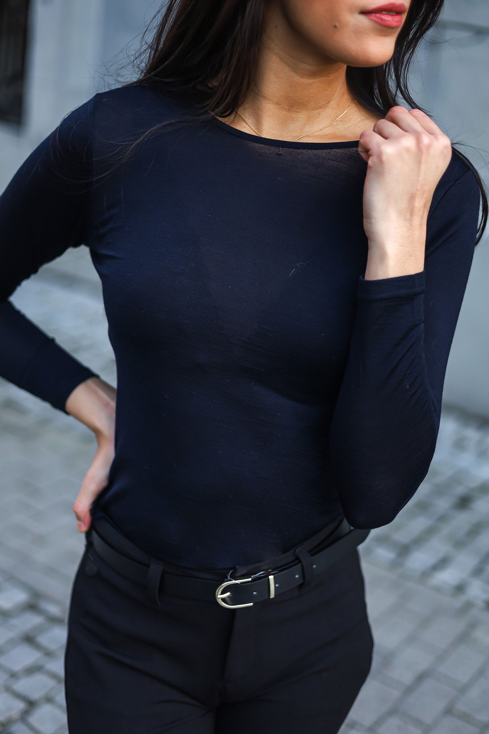 Wool / Tencel Tee Long Sleeve, Dark Navy - Bilde 2