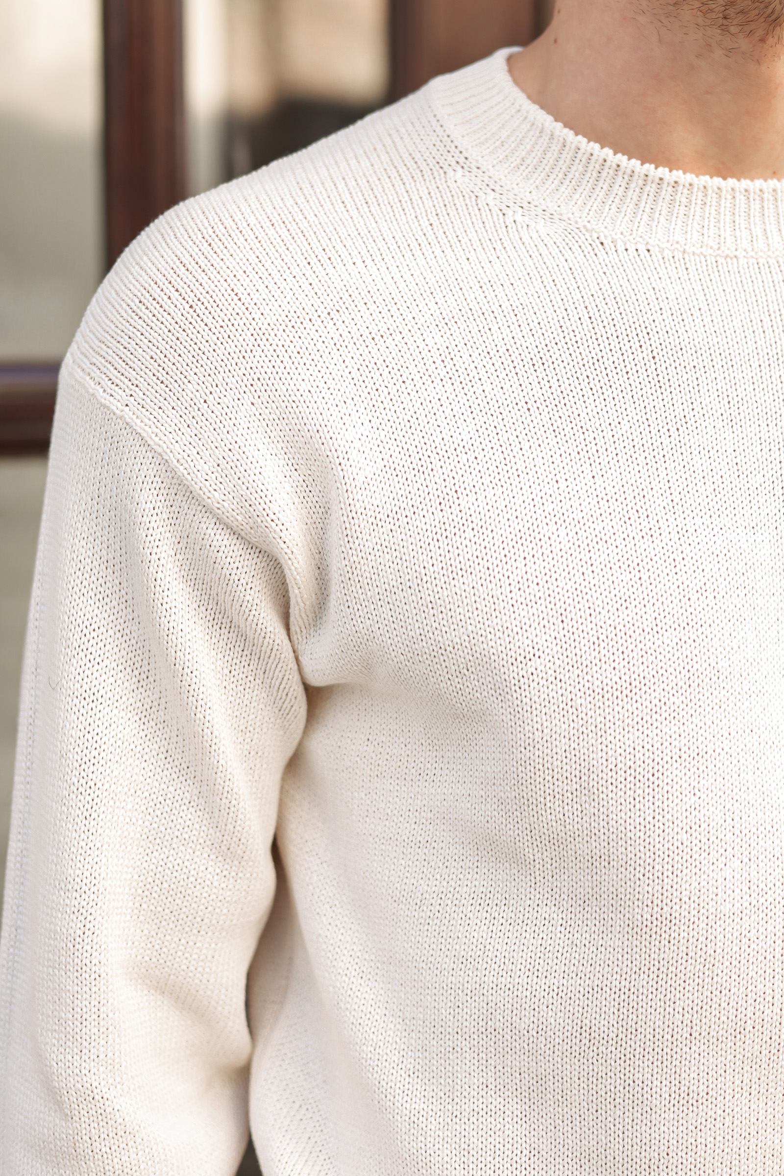Crew Neck Cotton Sweater, Beige - Bilde 5