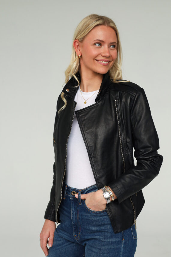 Cool Noora Biker Leather Jacket,  Black