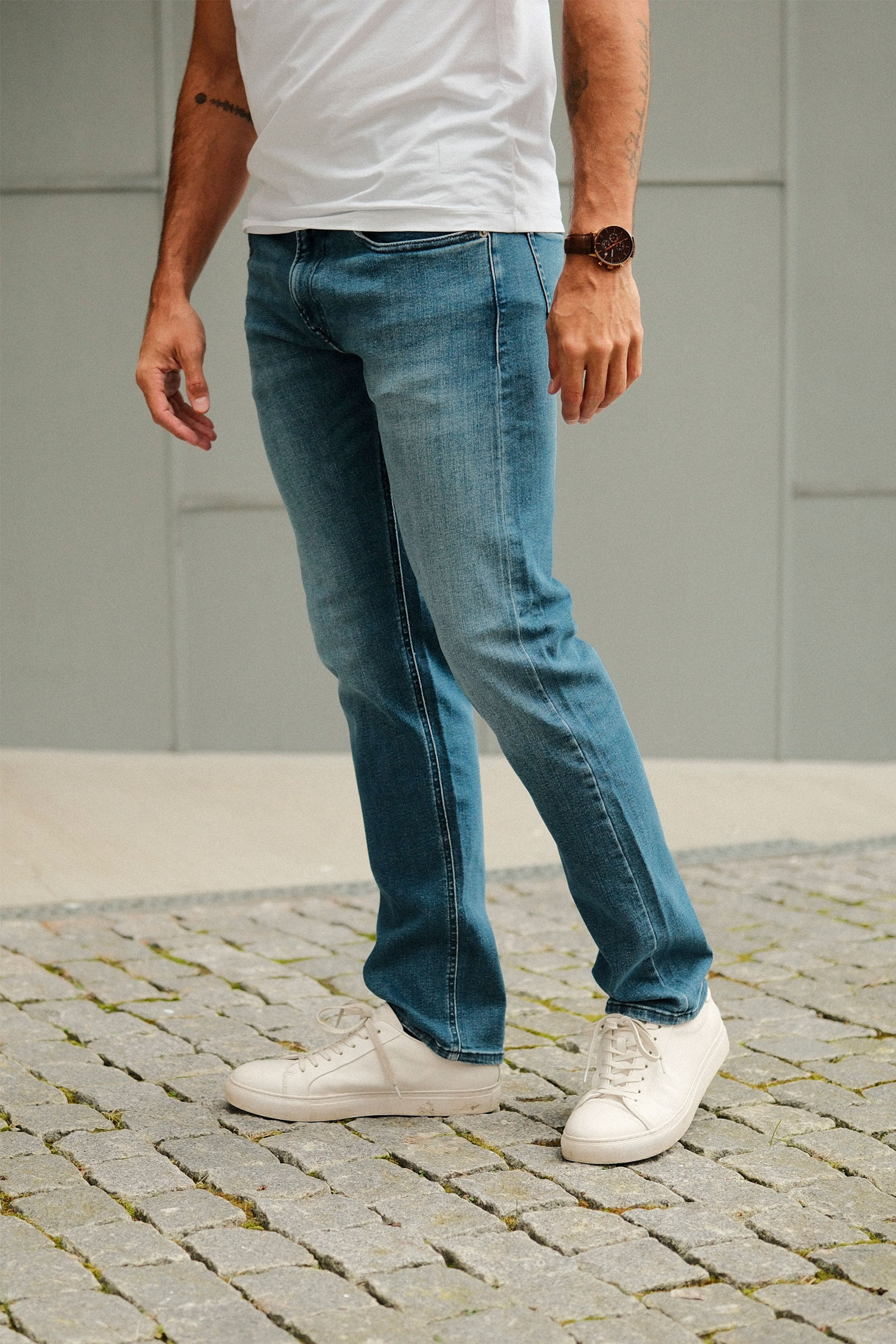 Grover Straight Fit Powerstretch Jeans, Mid Blue - Bilde 3