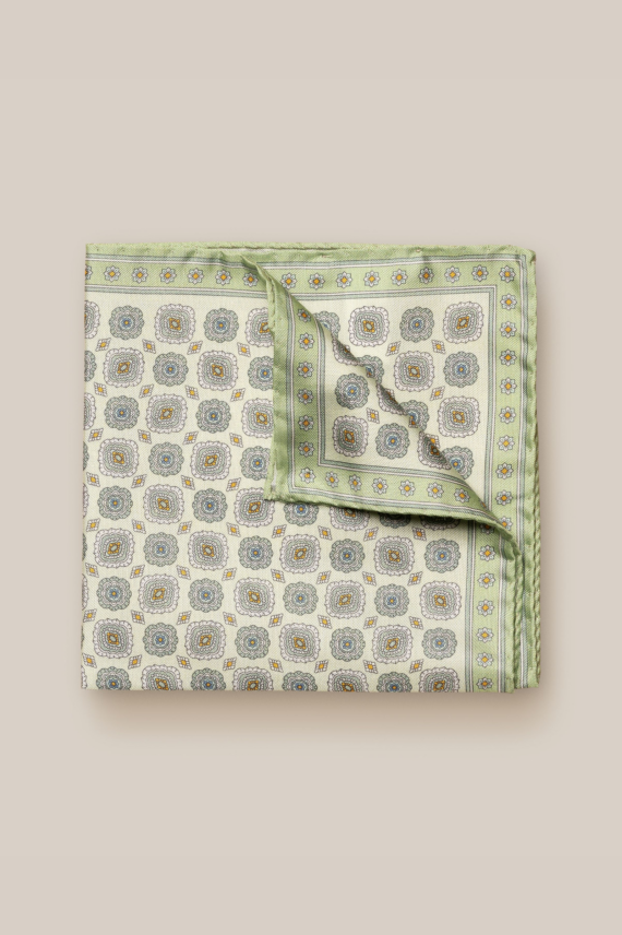 Medallion Tussah Silk Pocket Square, Lys grønn