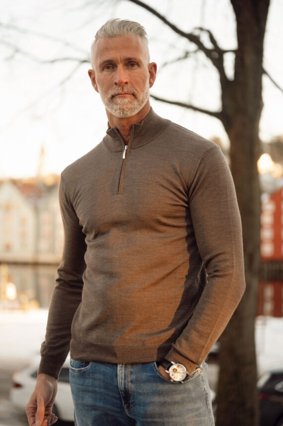 Bernie Merino 1/2 Zip, Lys Brun