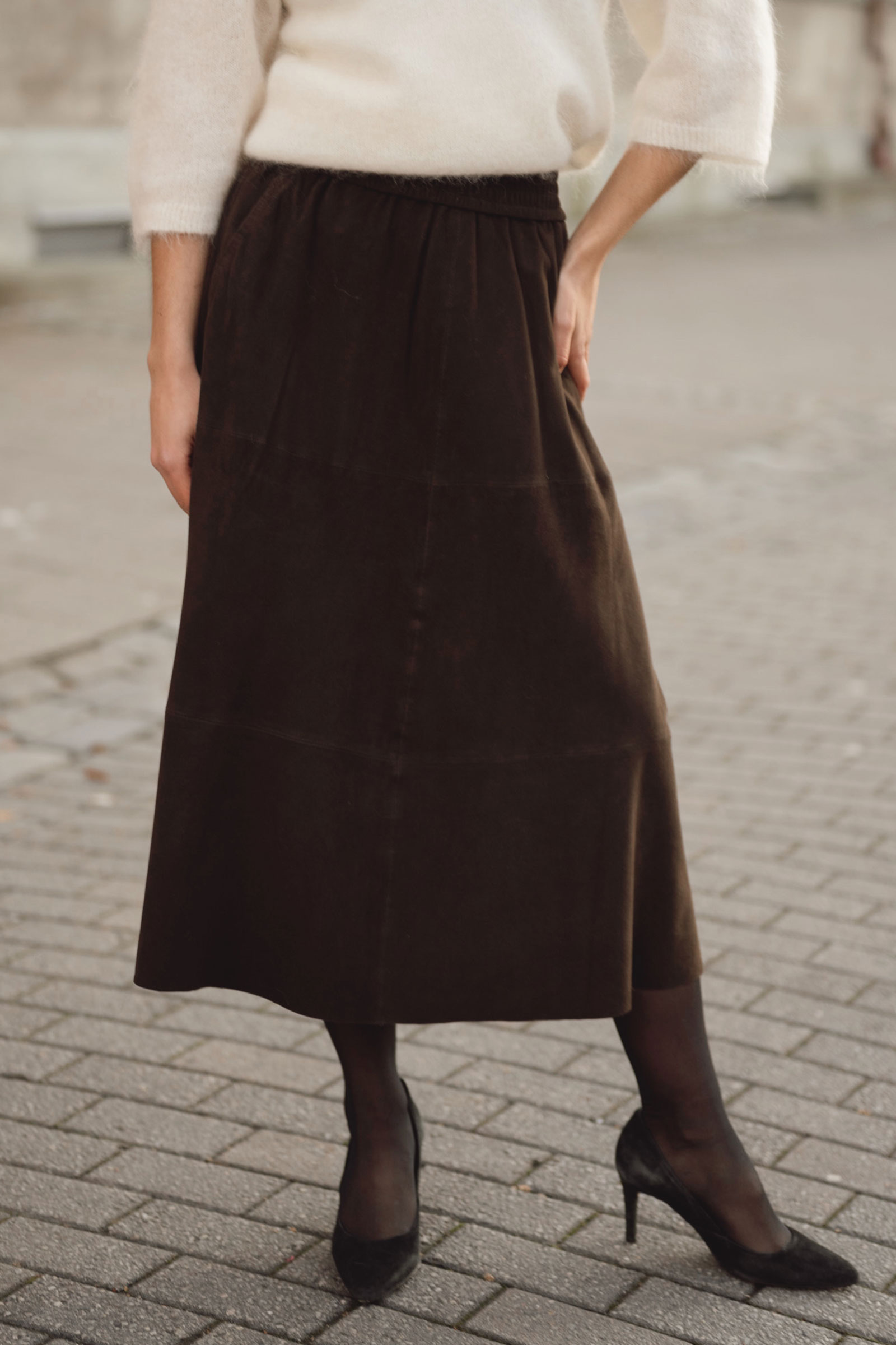 Evelyn Suede Skirt, Dusty Brown