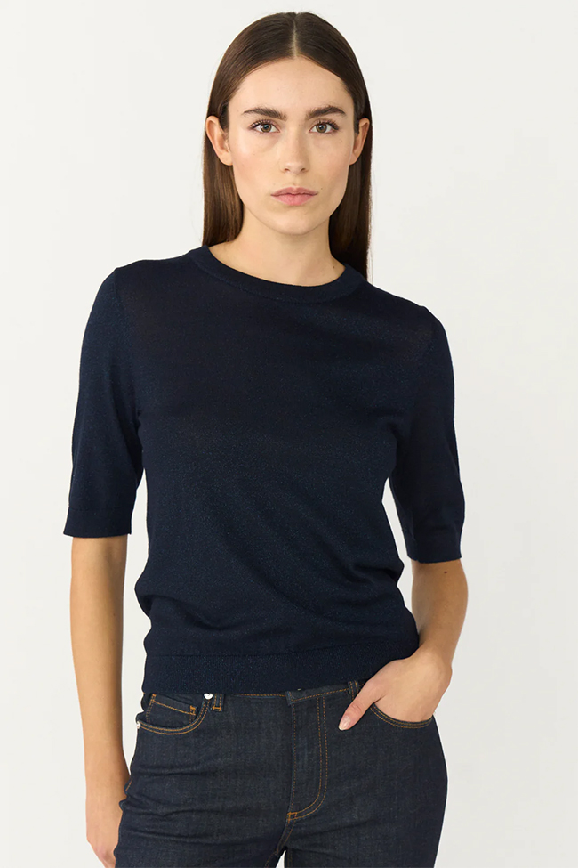 PD-Vigga SS Lurex Knit, Deep Blue Navy