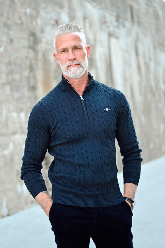 Kabelstrikket Half-Zip,  Evening Blue