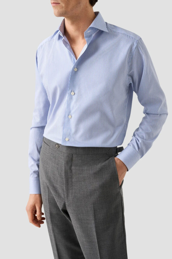 Contemporary Fine Striped Twill Shirt, Blå Stripete