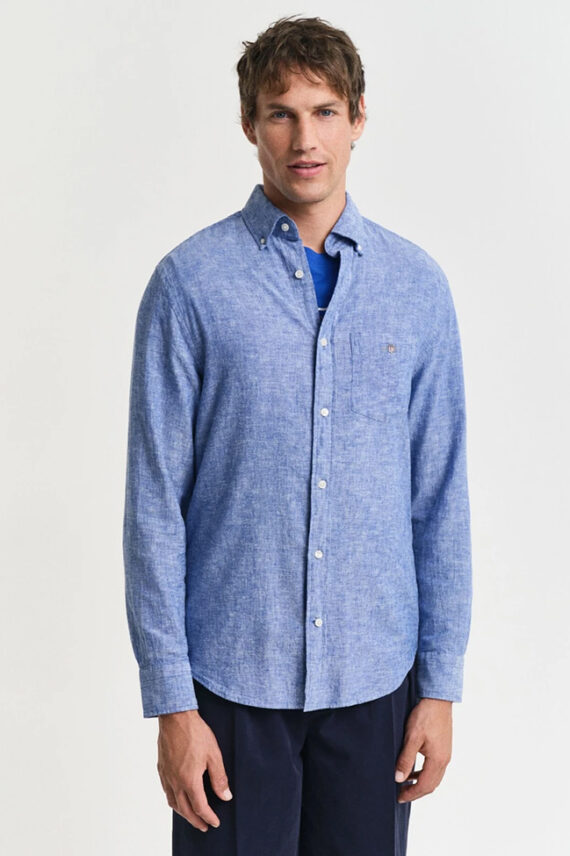 Regular Fit Cotton Linen Shirt, Rich Blue