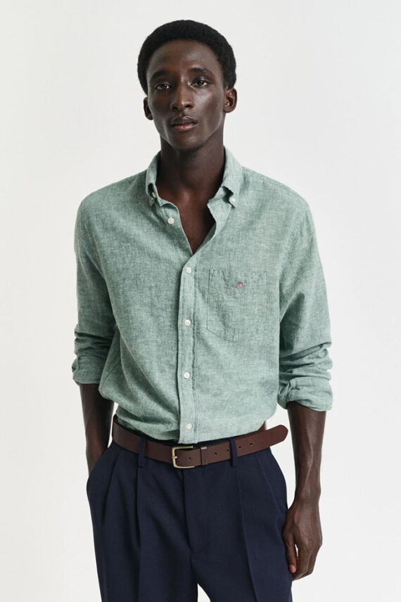Regular Fit Cotton Linen Shirt, Woody Green