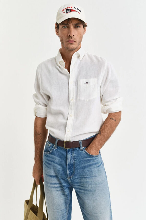 Regular Fit Cotton Linen Shirt, White