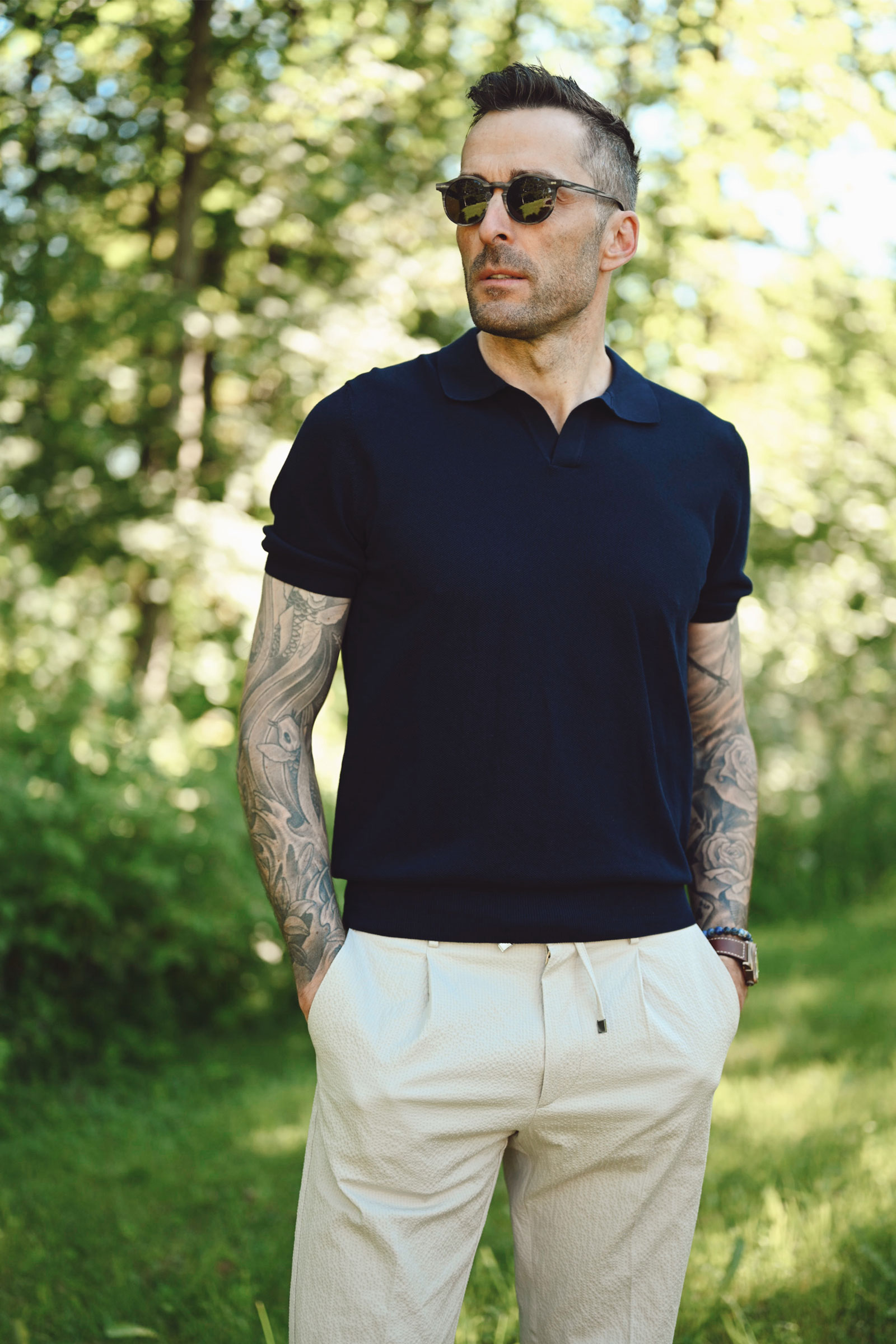 Cotton Knit Polo, Mørk Blå
