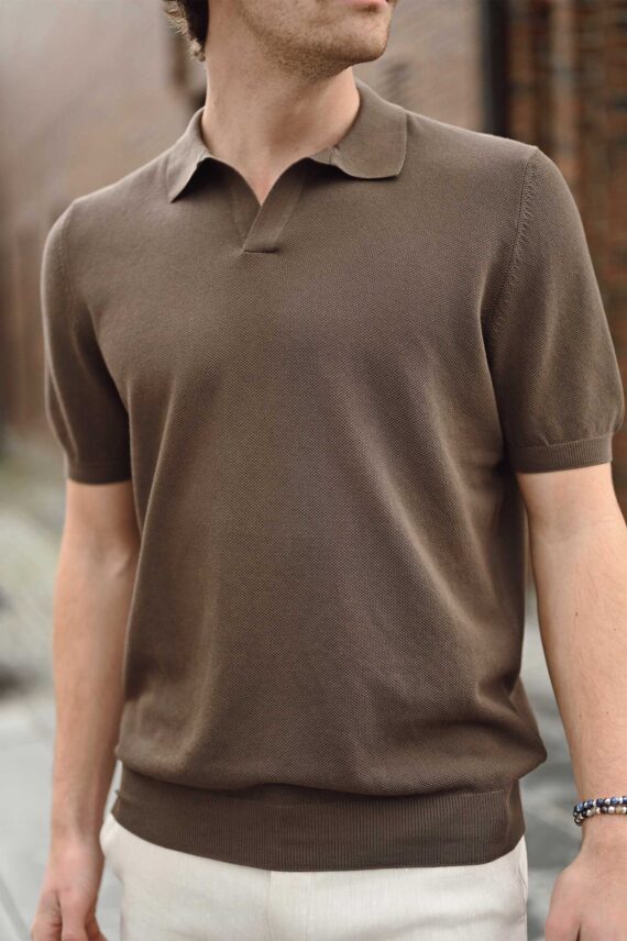 Cotton Knit Polo, Brun