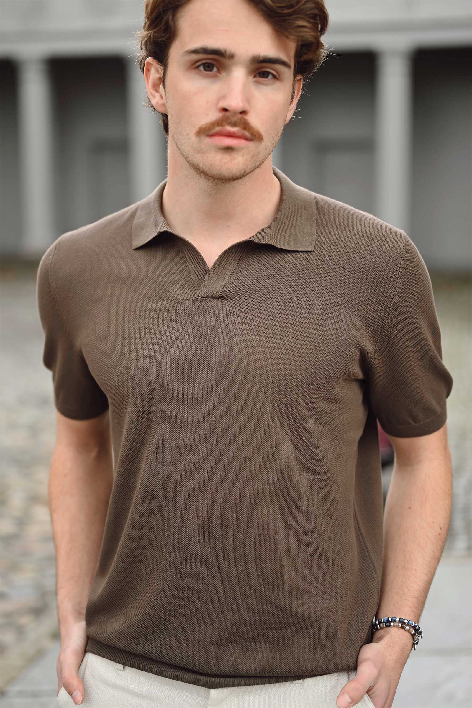 Cotton Knit Polo, Brun - Bilde 3