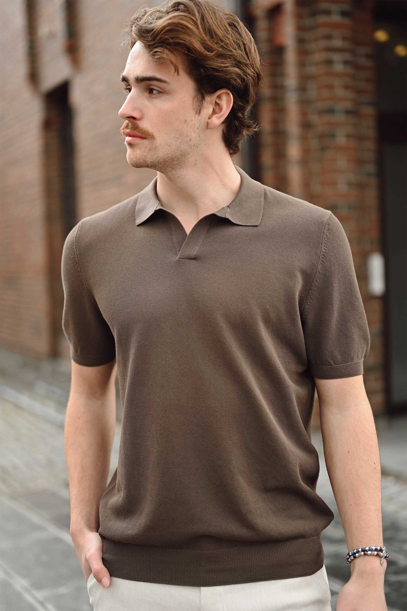 Cotton Knit Polo, Brun - Bilde 2