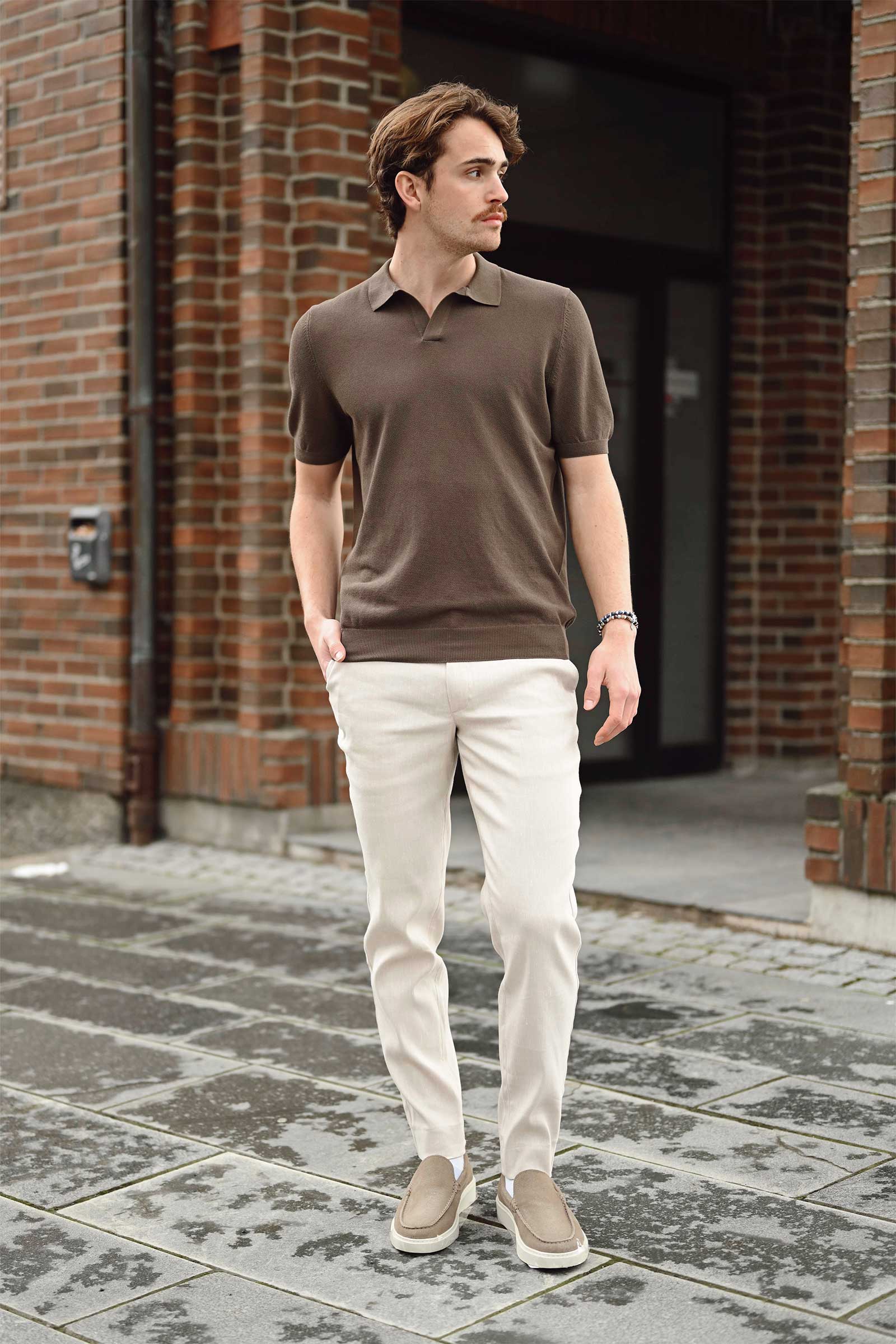 Cotton Knit Polo, Brun - Bilde 4