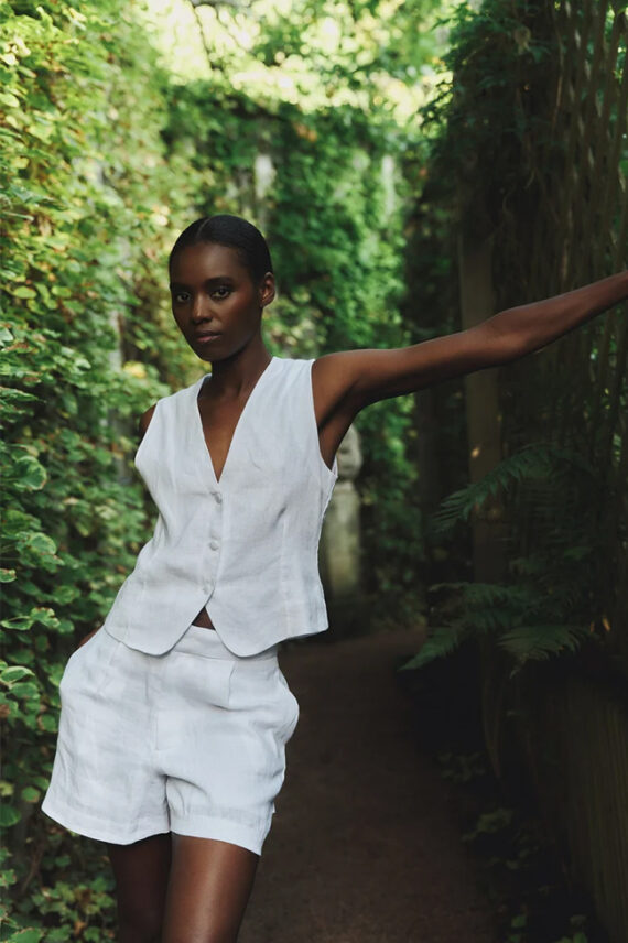 Freya Solid Linen Shorts, White