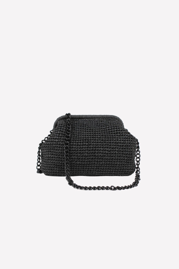 Positano Straw Clutch, Black