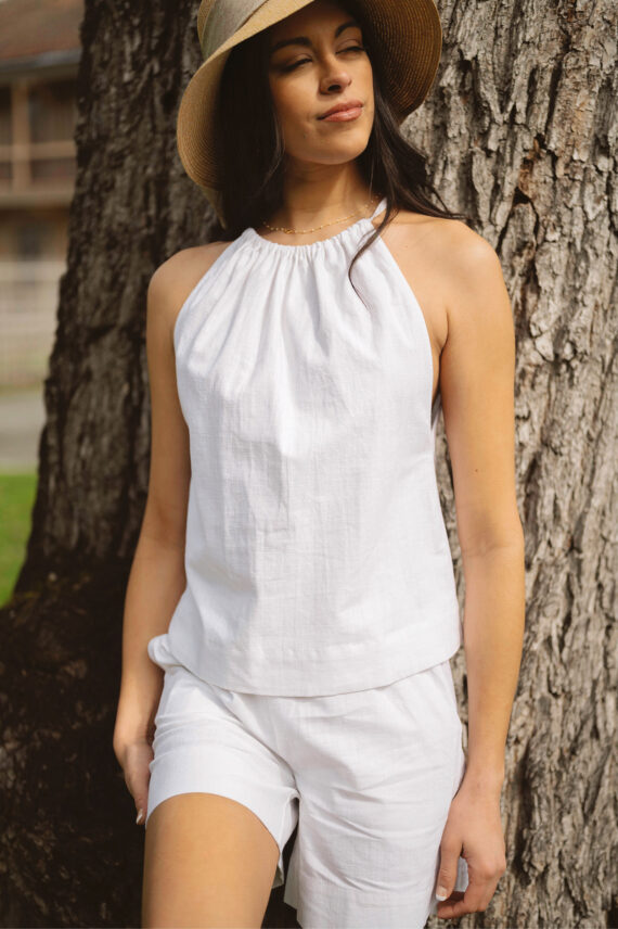 Dora Linen Top, White