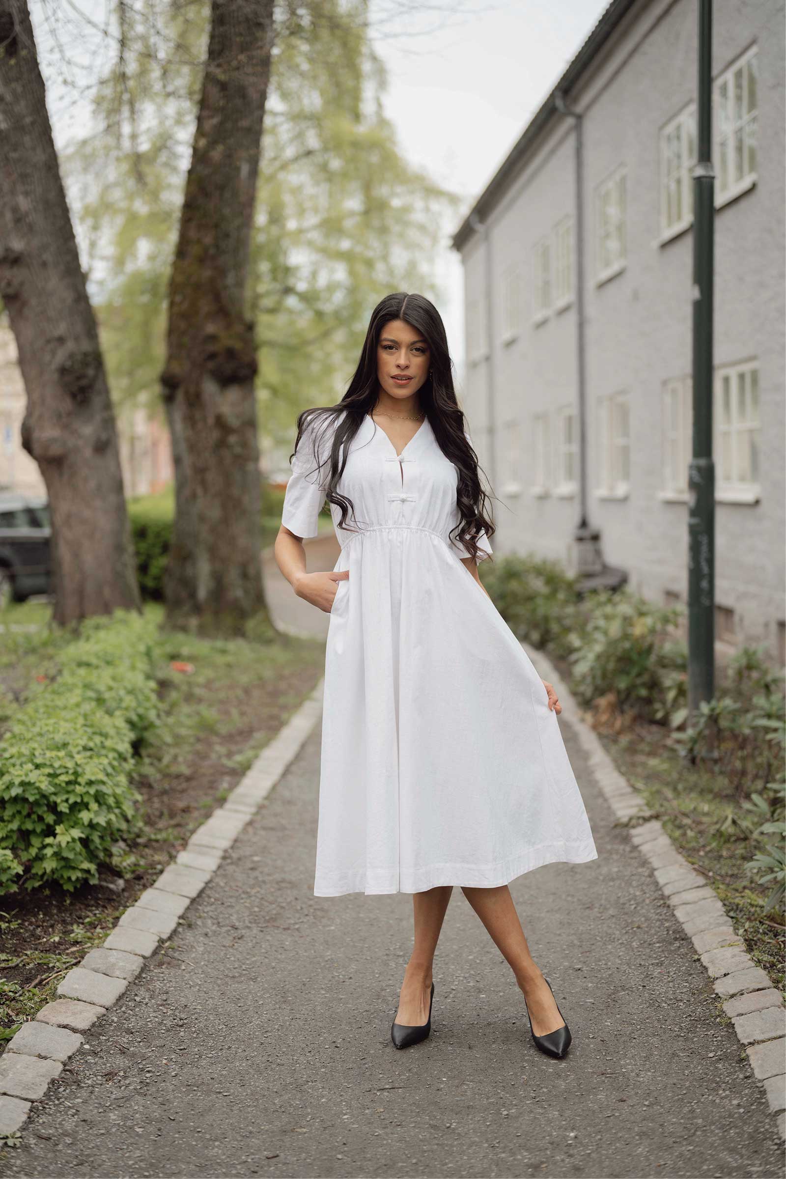 Monica Linen Dress, White - Bilde 2