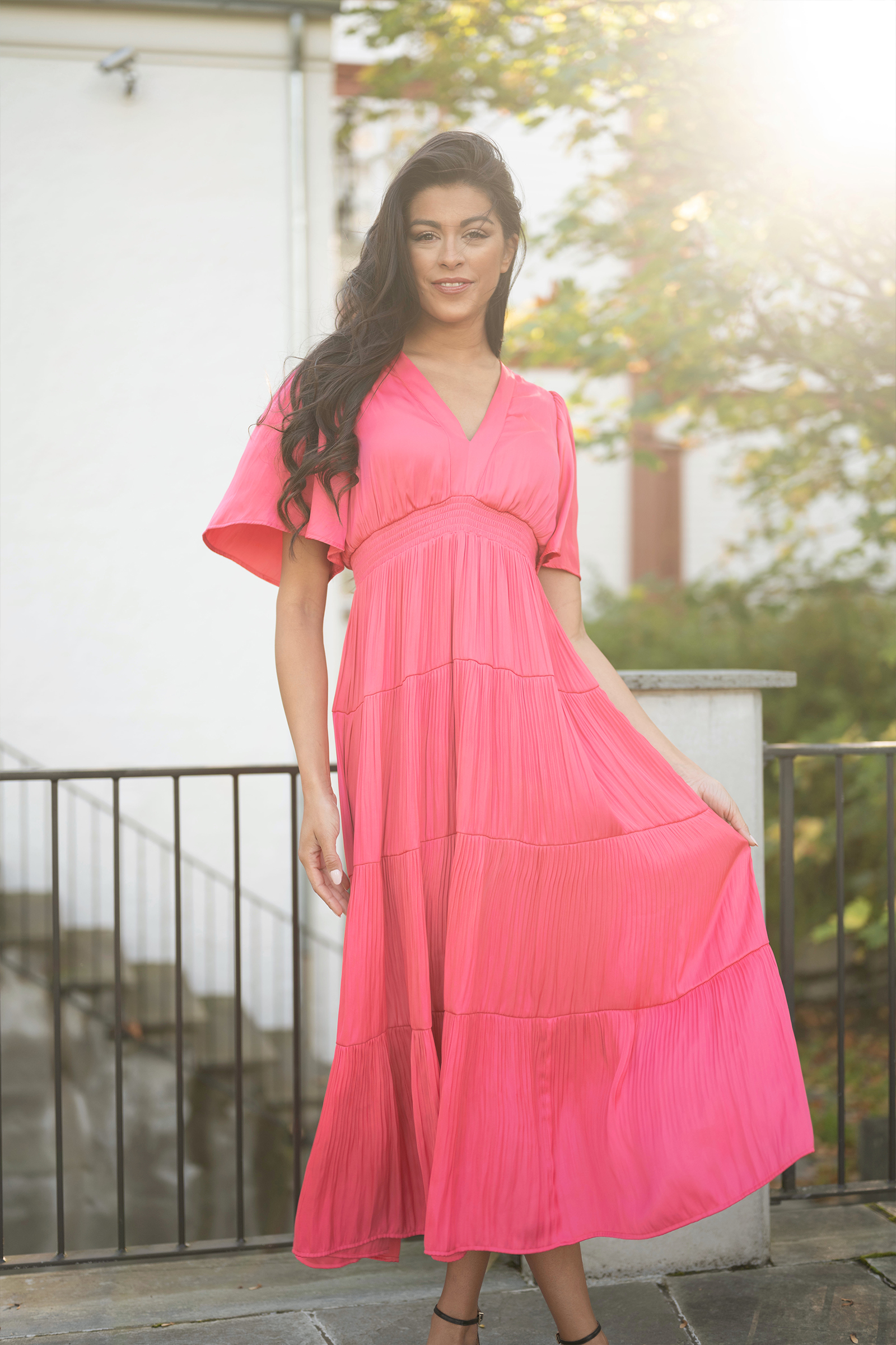 Angie Solid Long Dress, Pink - Bilde 2