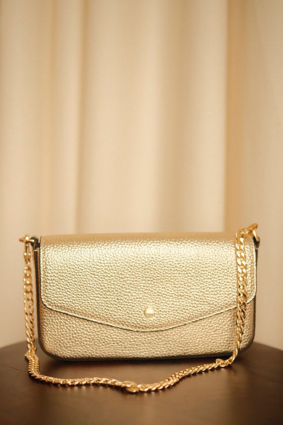 Club Leather Clutch Bag, Gold