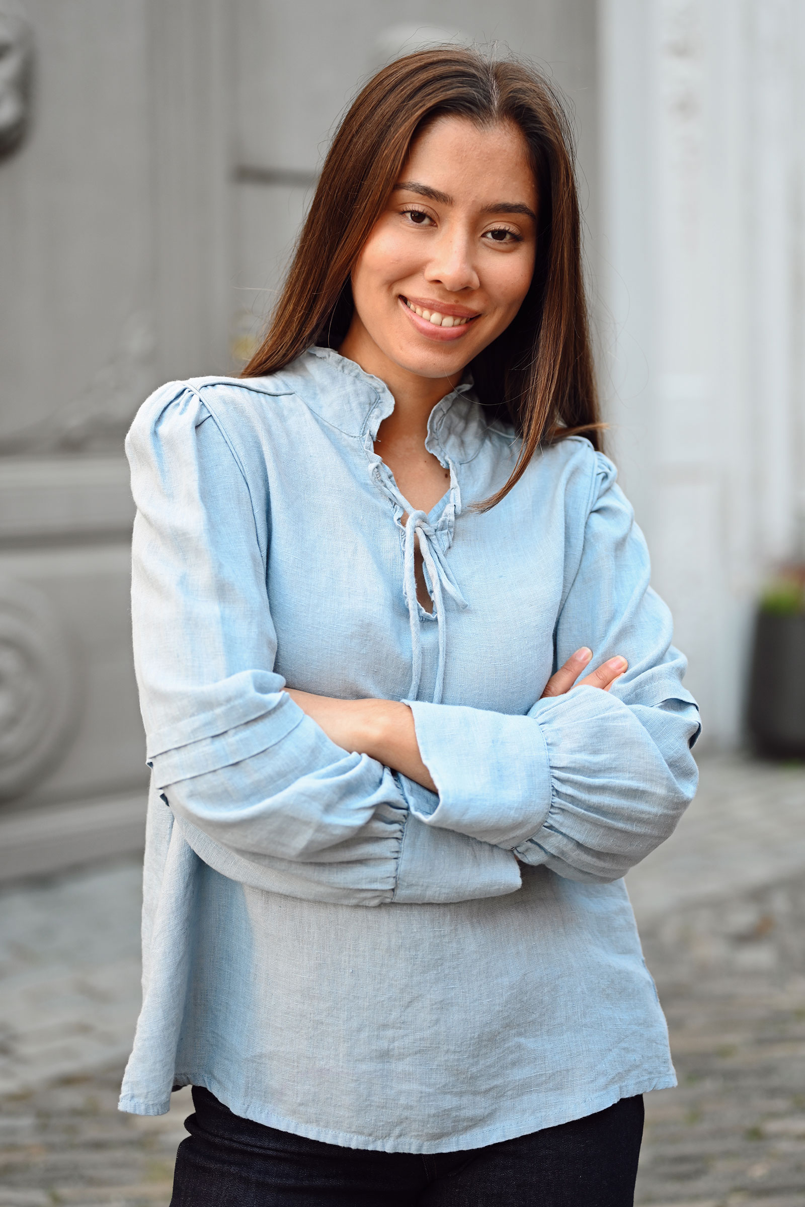 Sari Linen Blouse, Faded Denim - Bilde 2