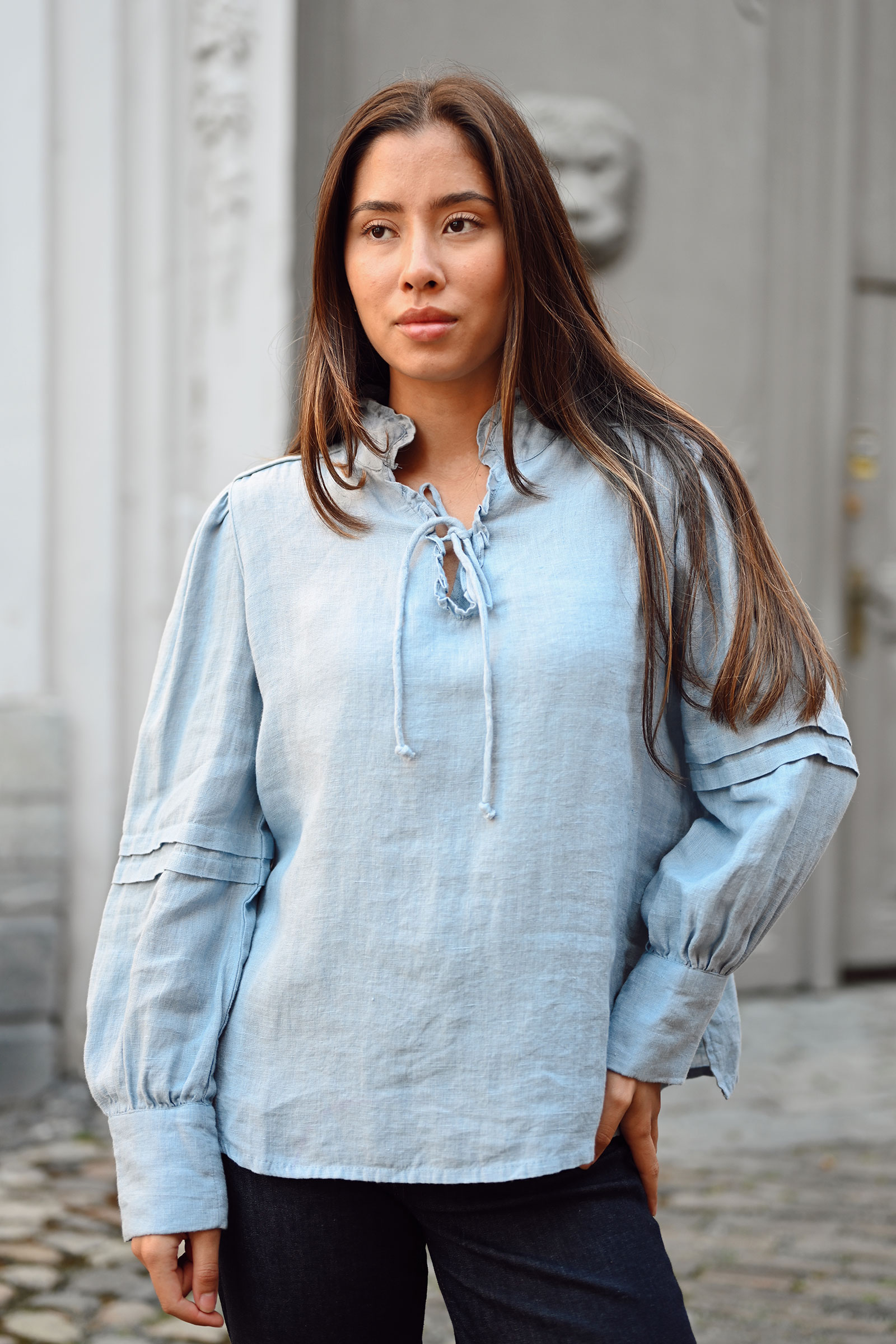 Sari Linen Blouse, Faded Denim - Bilde 3