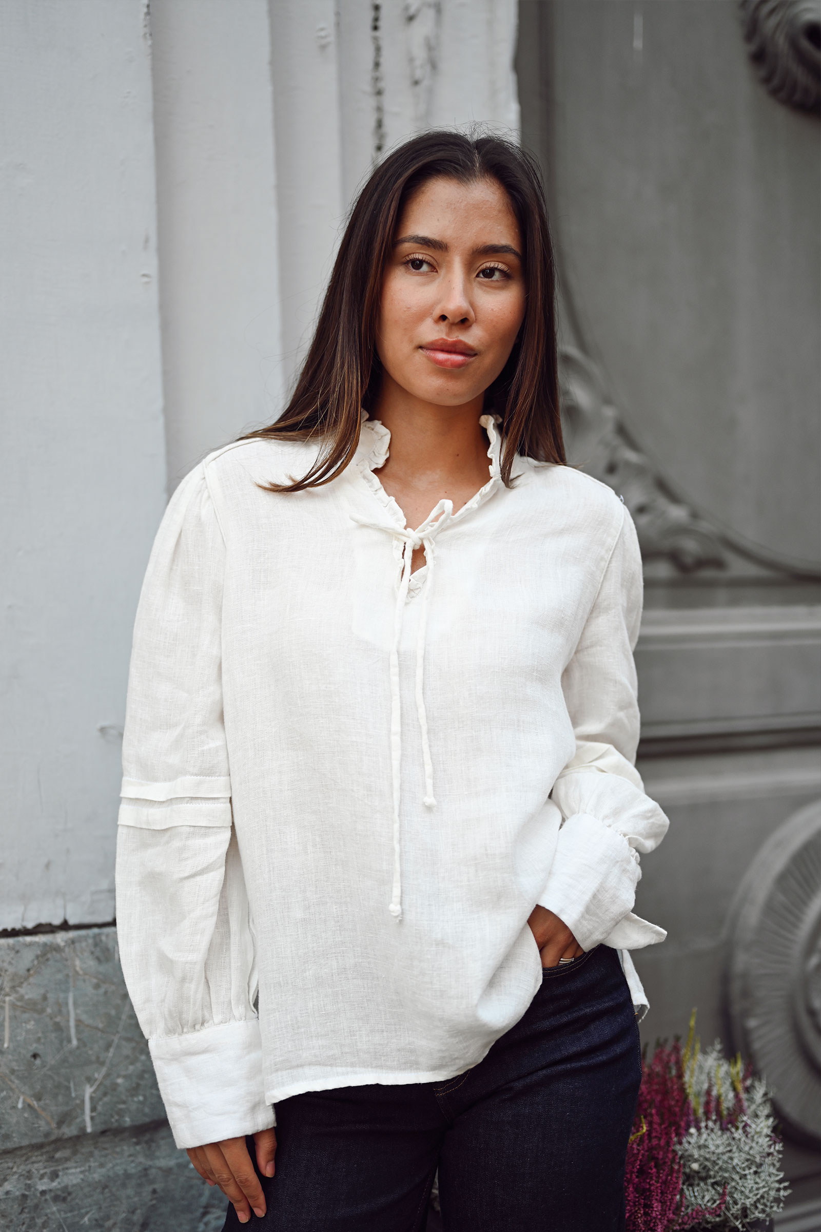 Sari Linen Blouse, White Alyssum - Bilde 2