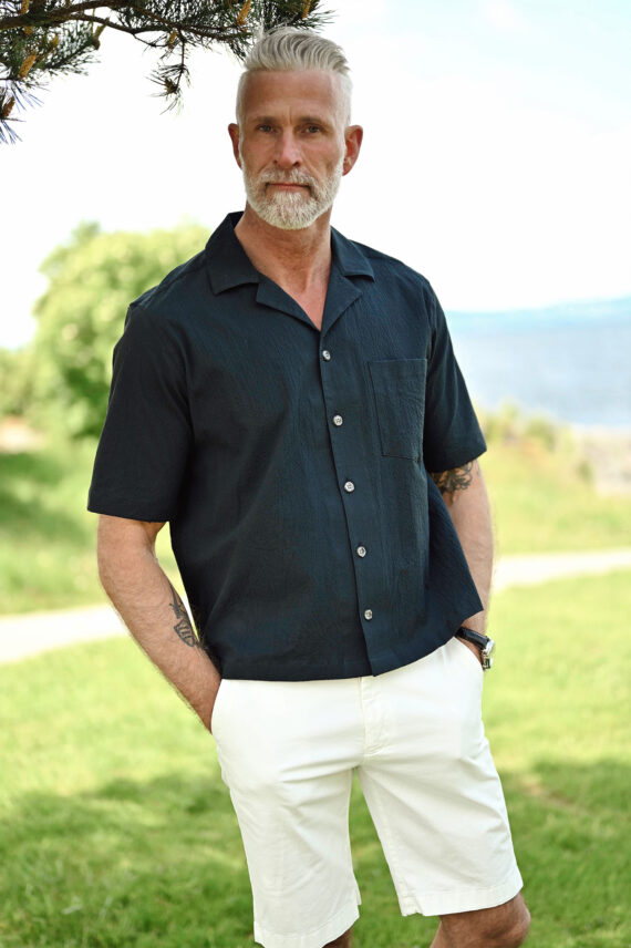 Reg Fit Cuban SS 1379, Mørk Blå