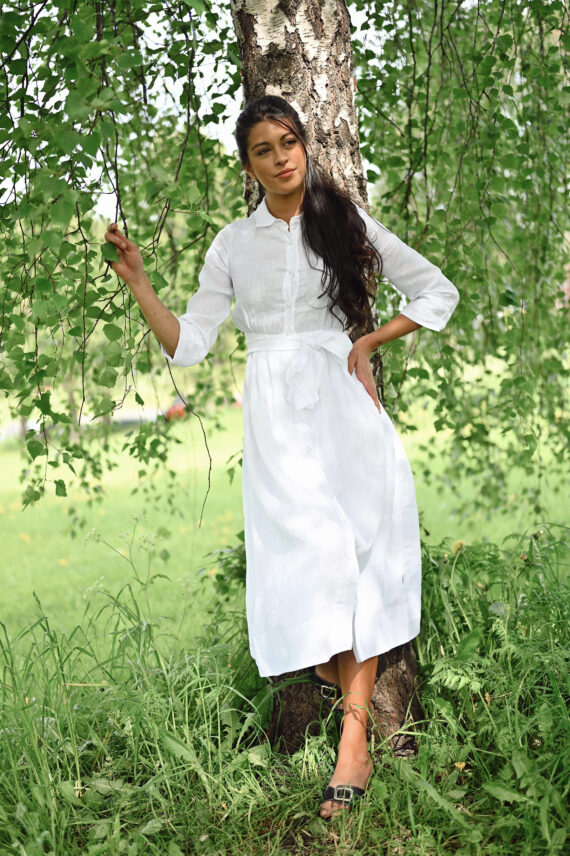 Marja Linen Dress, White