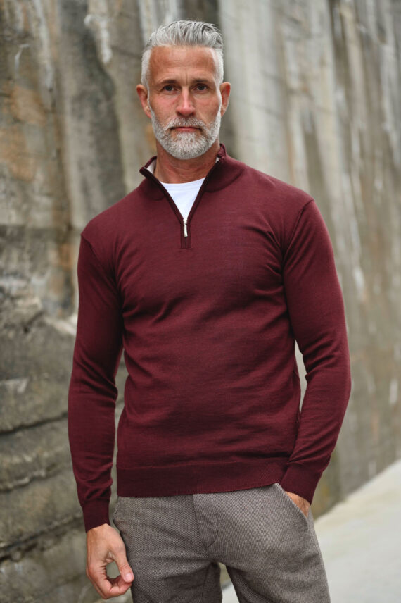 Bernie Merino 1/2 Zip, Burgunder