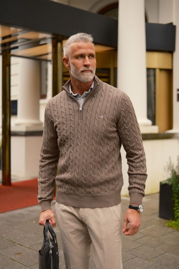 Cotton Cable Half-Zip, Seawood Melange