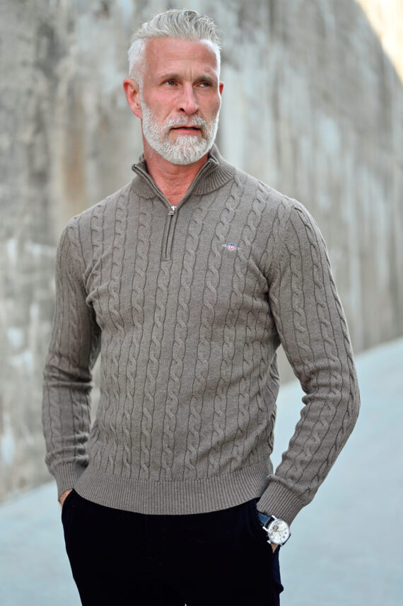 Cotton Cable Half-Zip, Seawood Melange