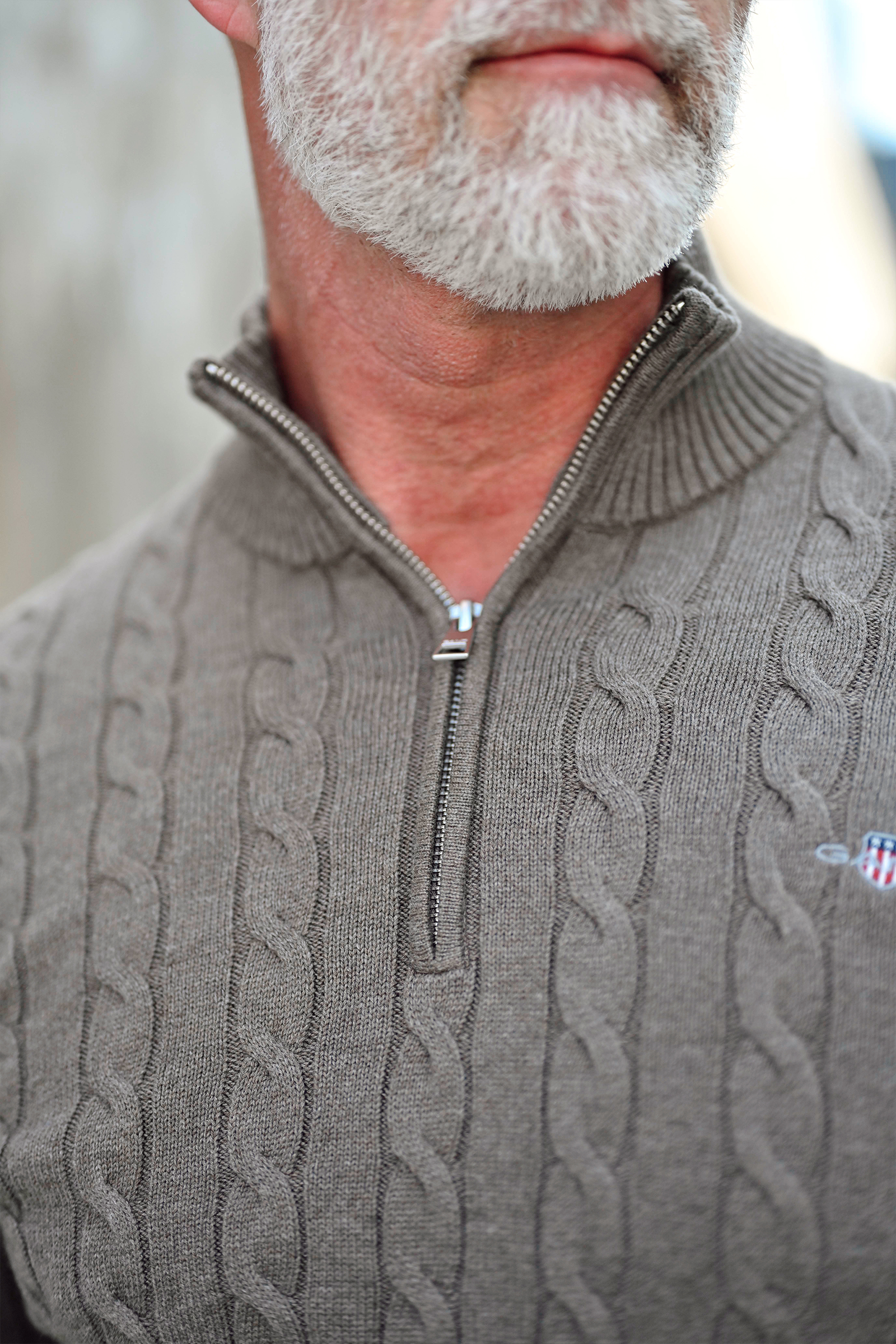 Cotton Cable Half-Zip, Seawood Melange - Bilde 2