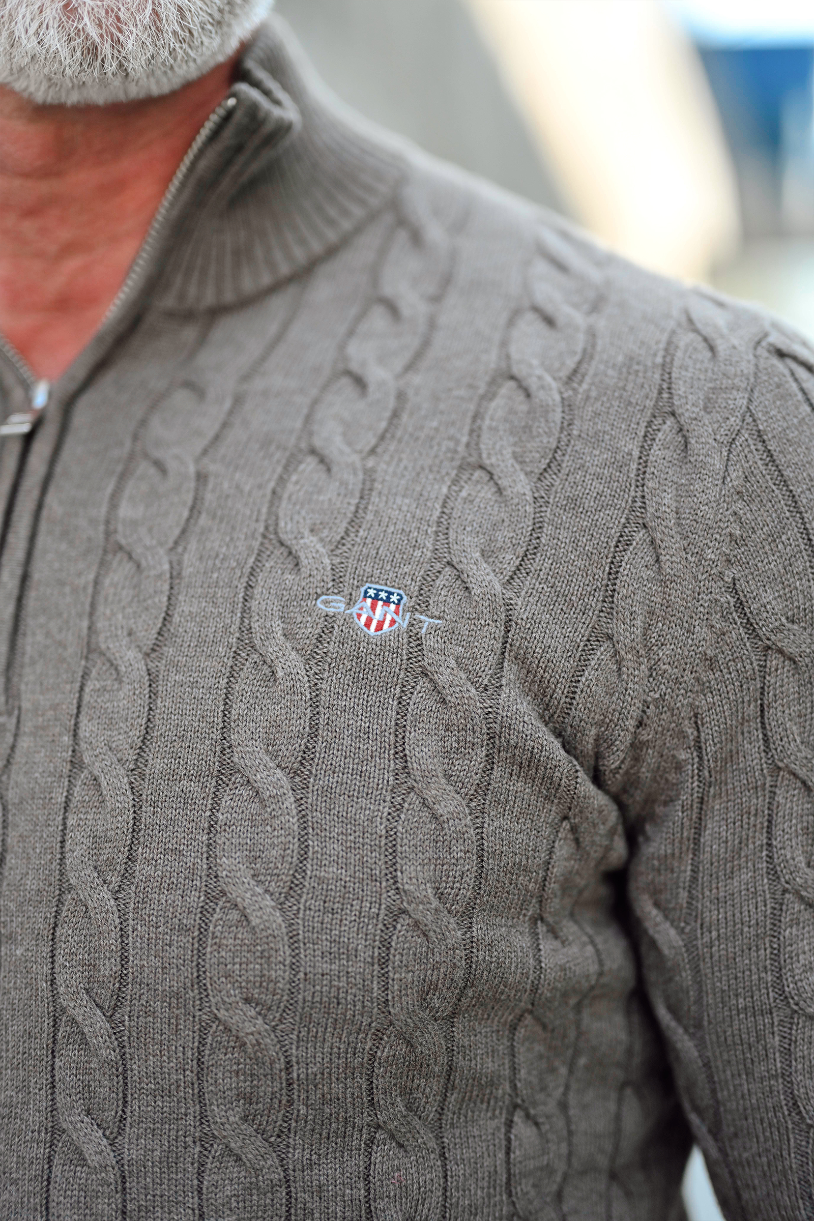 Cotton Cable Half-Zip, Seawood Melange - Bilde 3