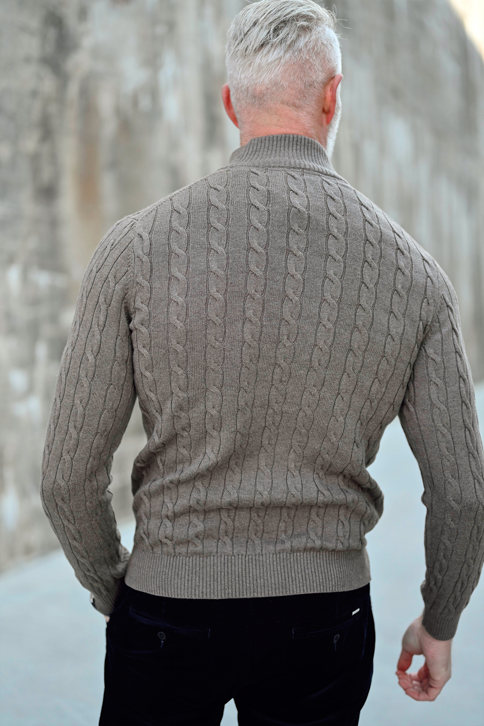 Cotton Cable Half-Zip, Seawood Melange - Bilde 4