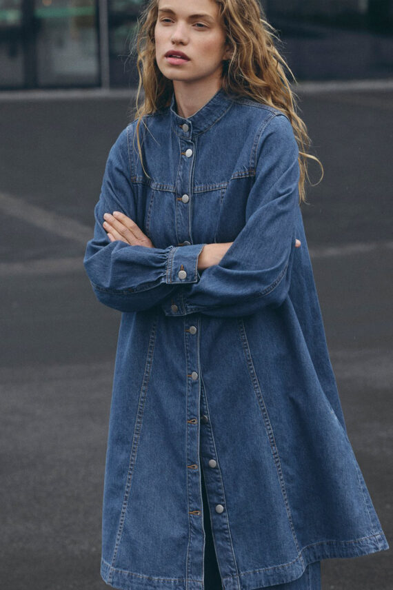 Elena Shirt Dress, Mid Blue Wash