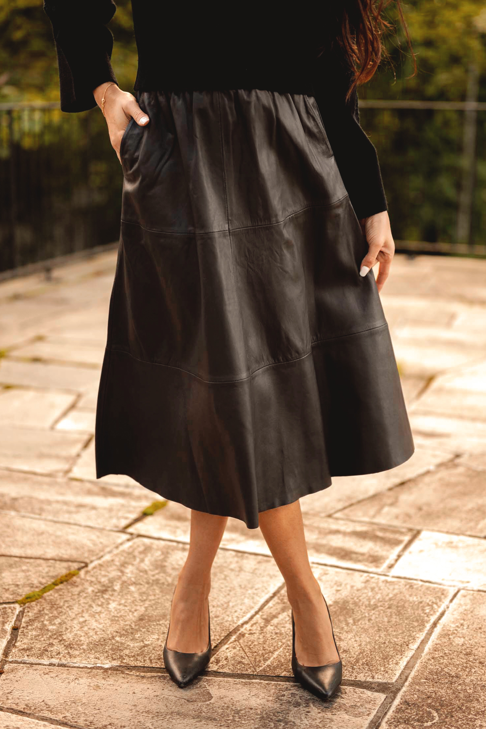 Evelyn Leather Skirt, Mørk Brun - Bilde 3