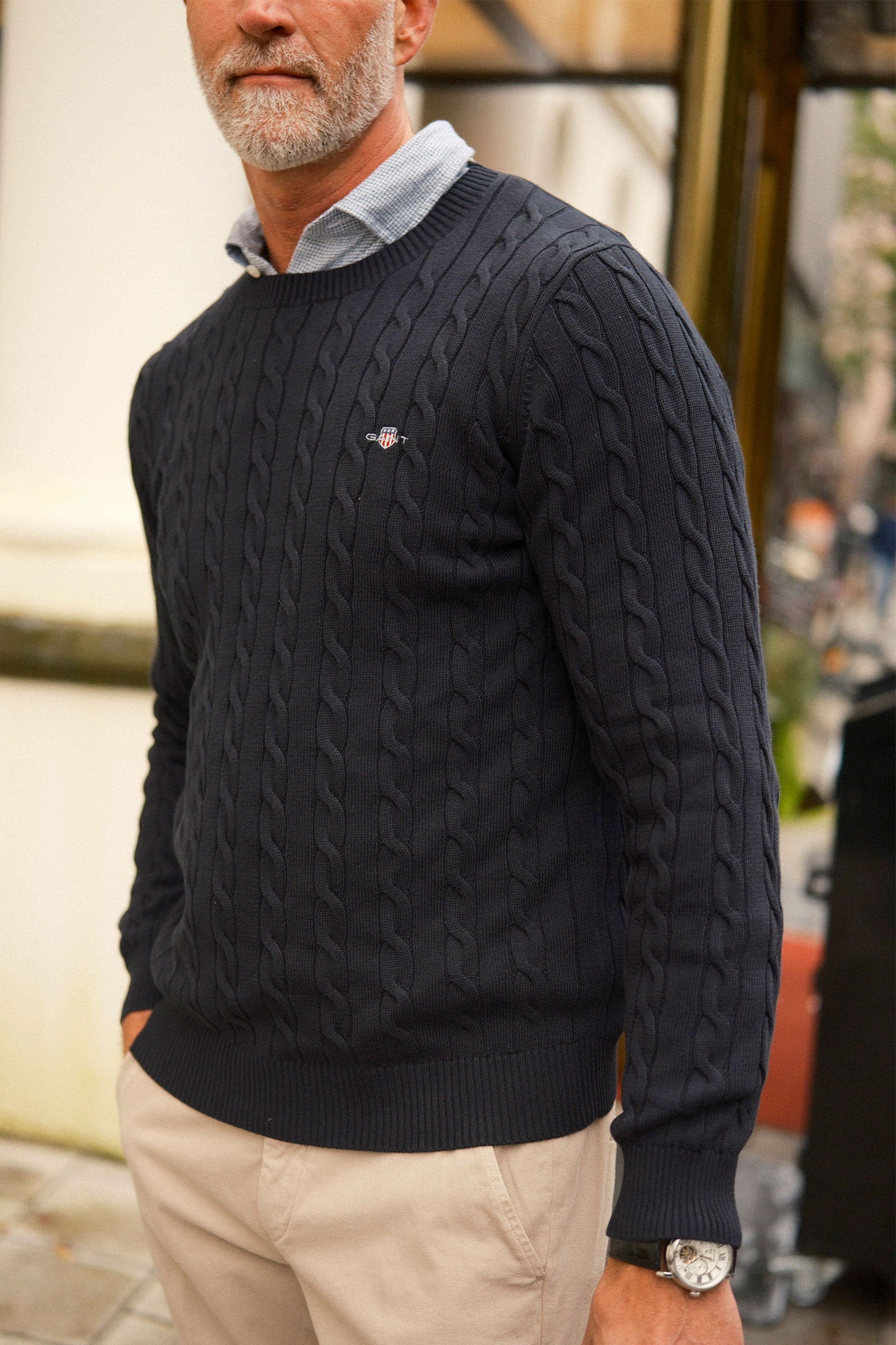 Cotton Cable C-Neck, Evening Blue - Bilde 6