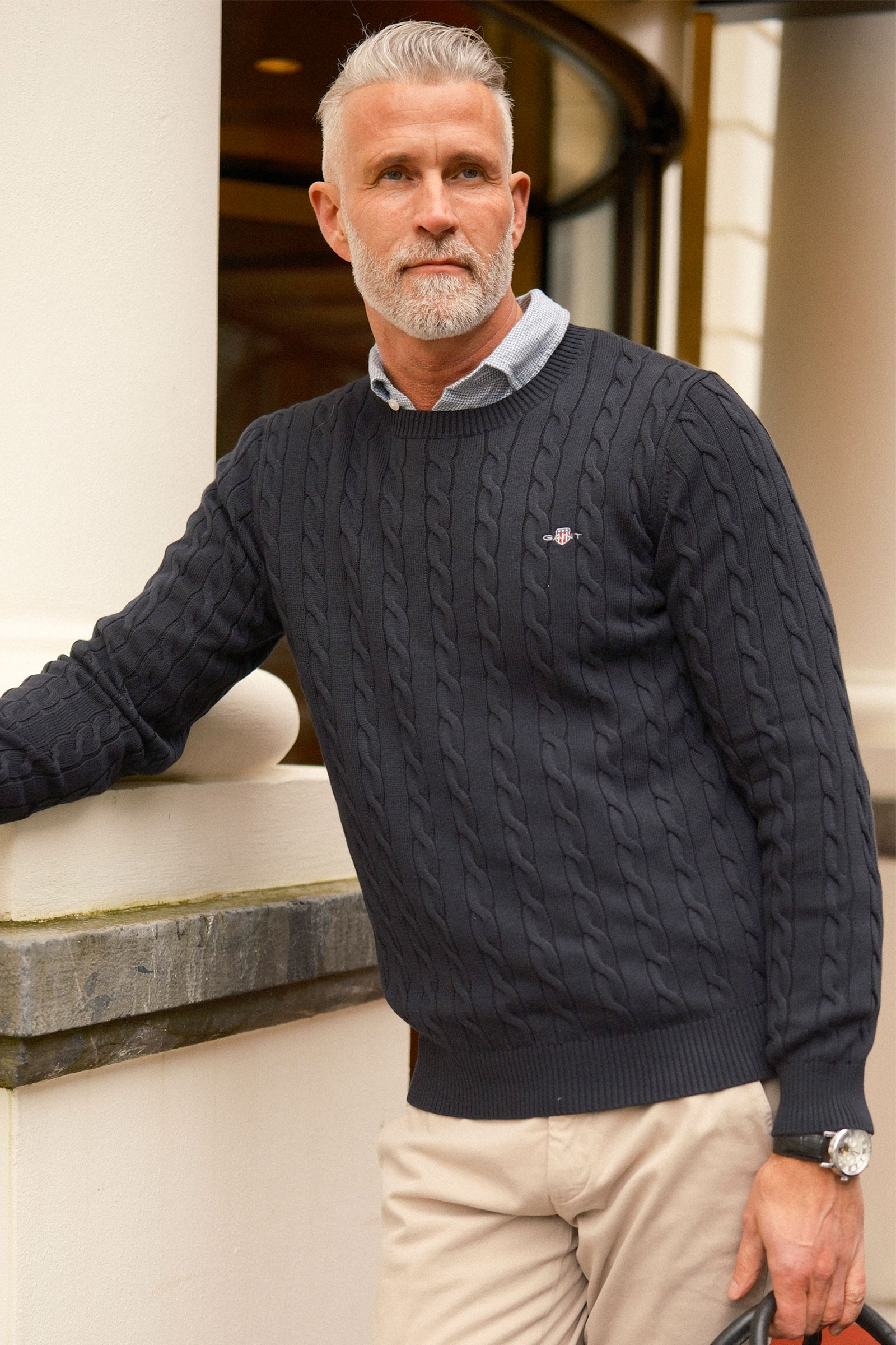 Cotton Cable C-Neck, Evening Blue