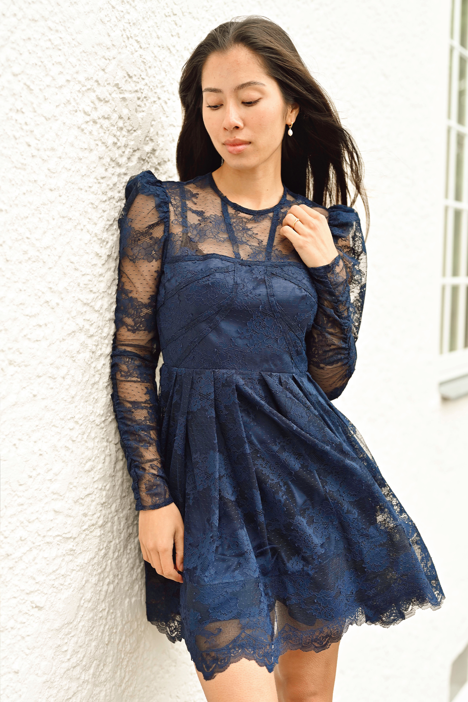 Leoni Lace Mini Dress, Dark Blue - Bilde 2